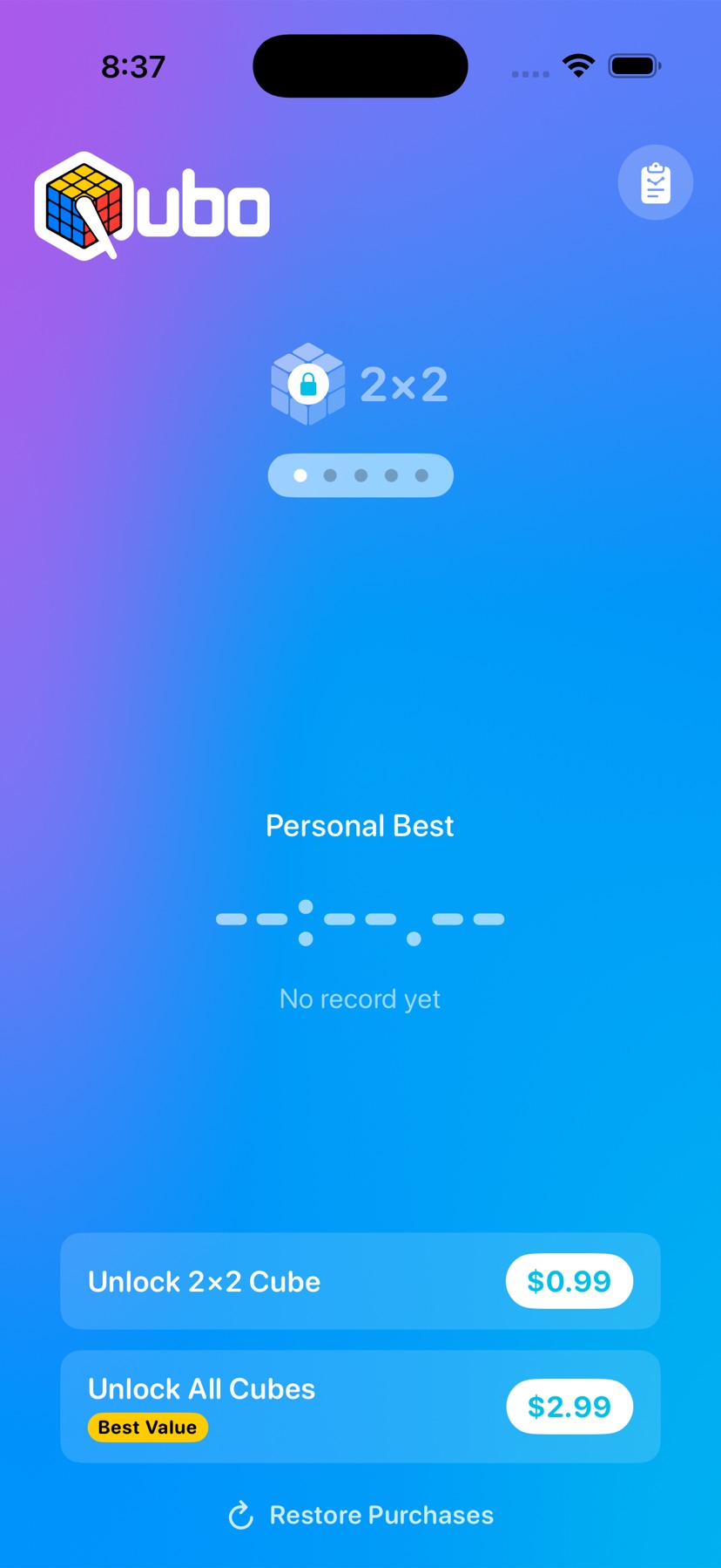 Qubo app interface on iPhone