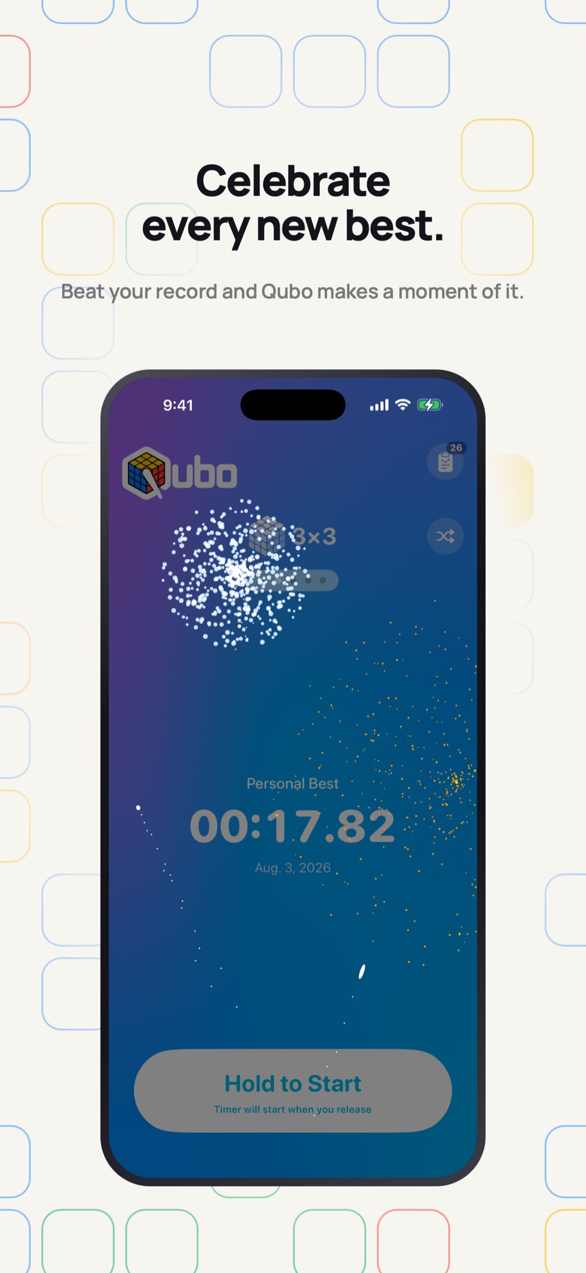 Qubo celebrating a new personal best after a record solve