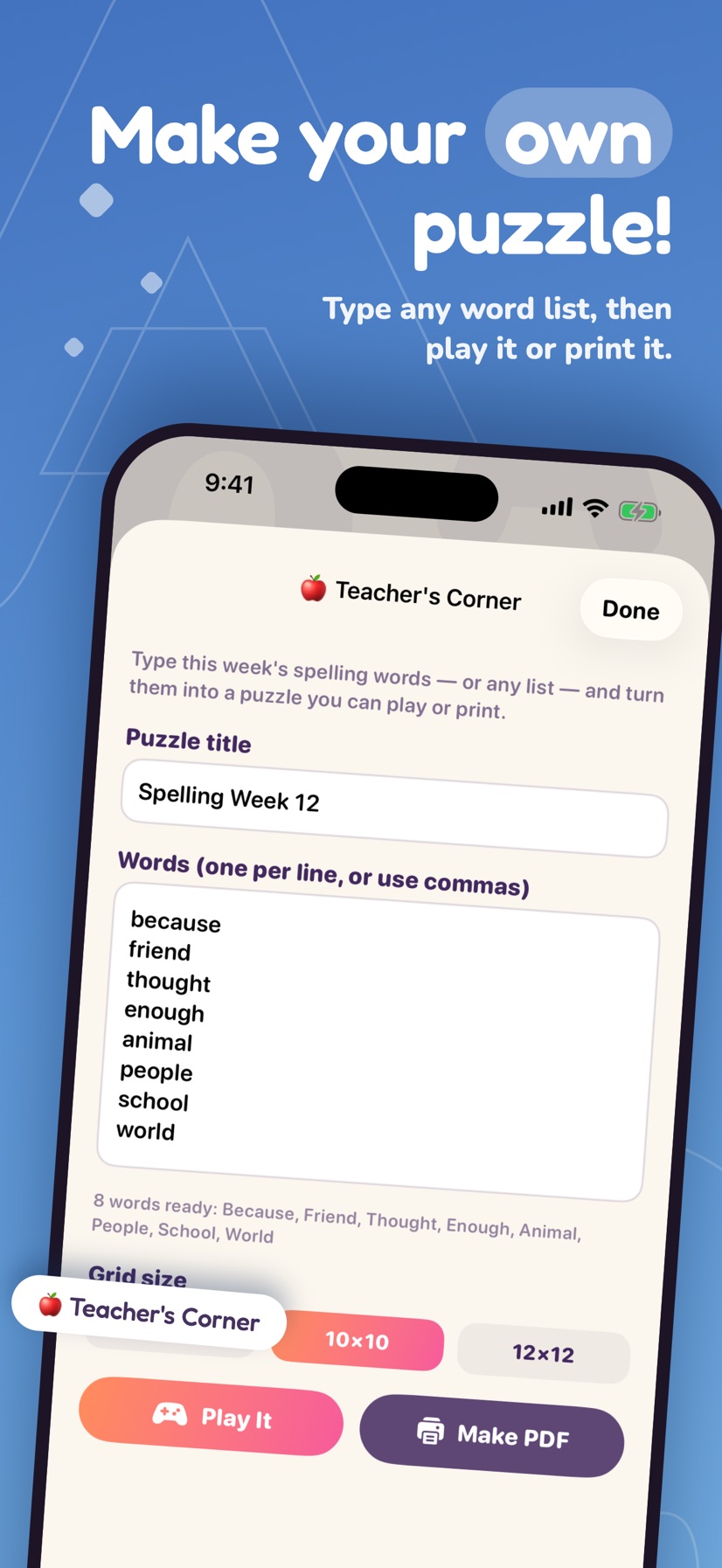Search Me! Teacher's Corner: custom word lists and printable worksheets